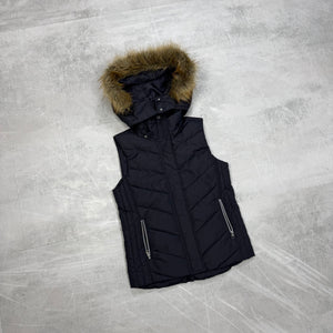 Y2K Vintage Puffer Vest Fur Trim | S (Frauen)