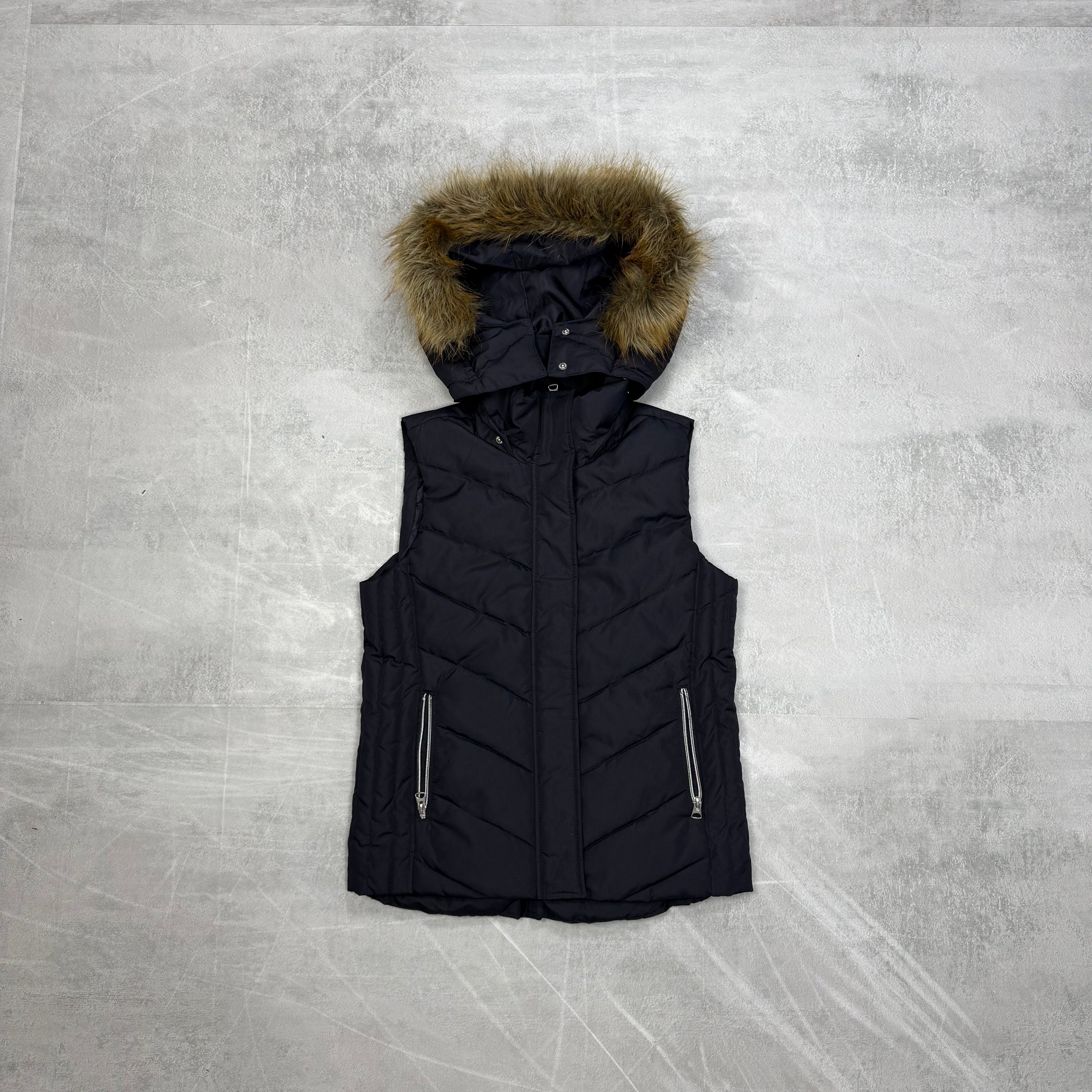 Y2K Vintage Puffer Vest Fur Trim | S (Frauen)