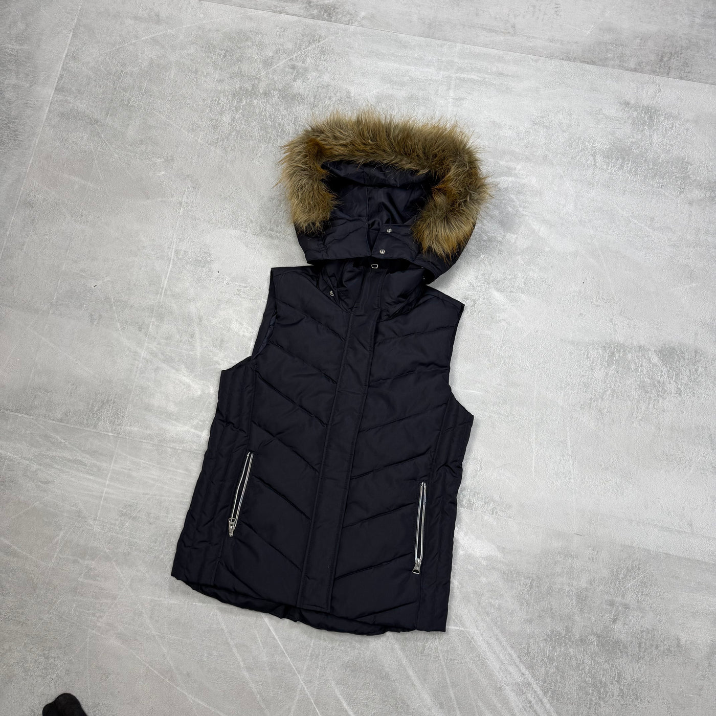 Y2K Vintage Puffer Vest Fur Trim | S (Frauen)