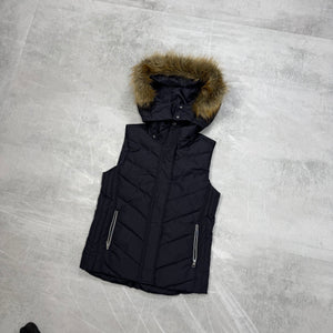 Y2K Vintage Puffer Vest Fur Trim | S (Frauen)